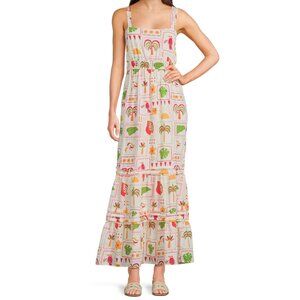 NWT Charmed Hearts Summer Print Tie Back Tiered‎ Maxi Dress